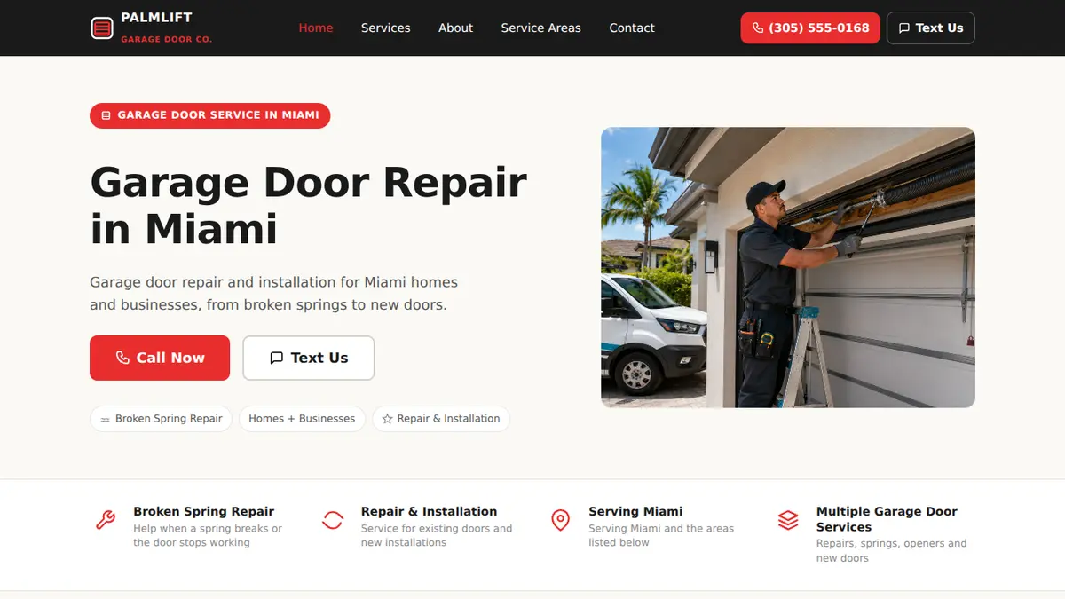 Preview of the garage door repair website demo
