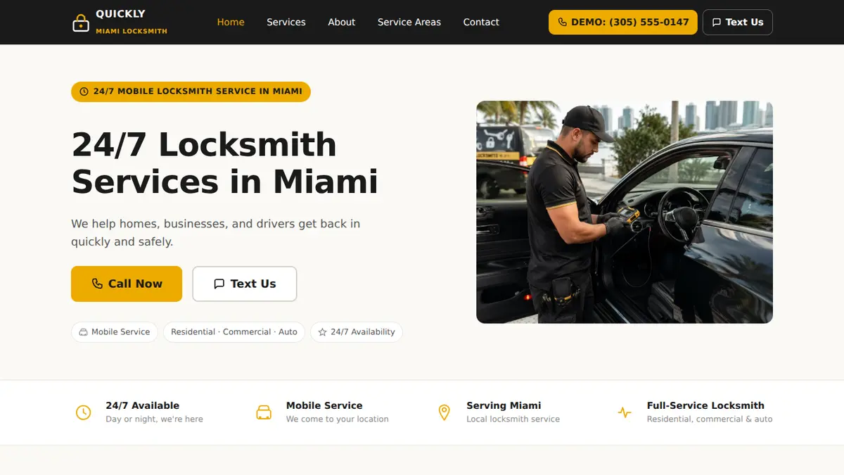 Preview of the locksmith website demo