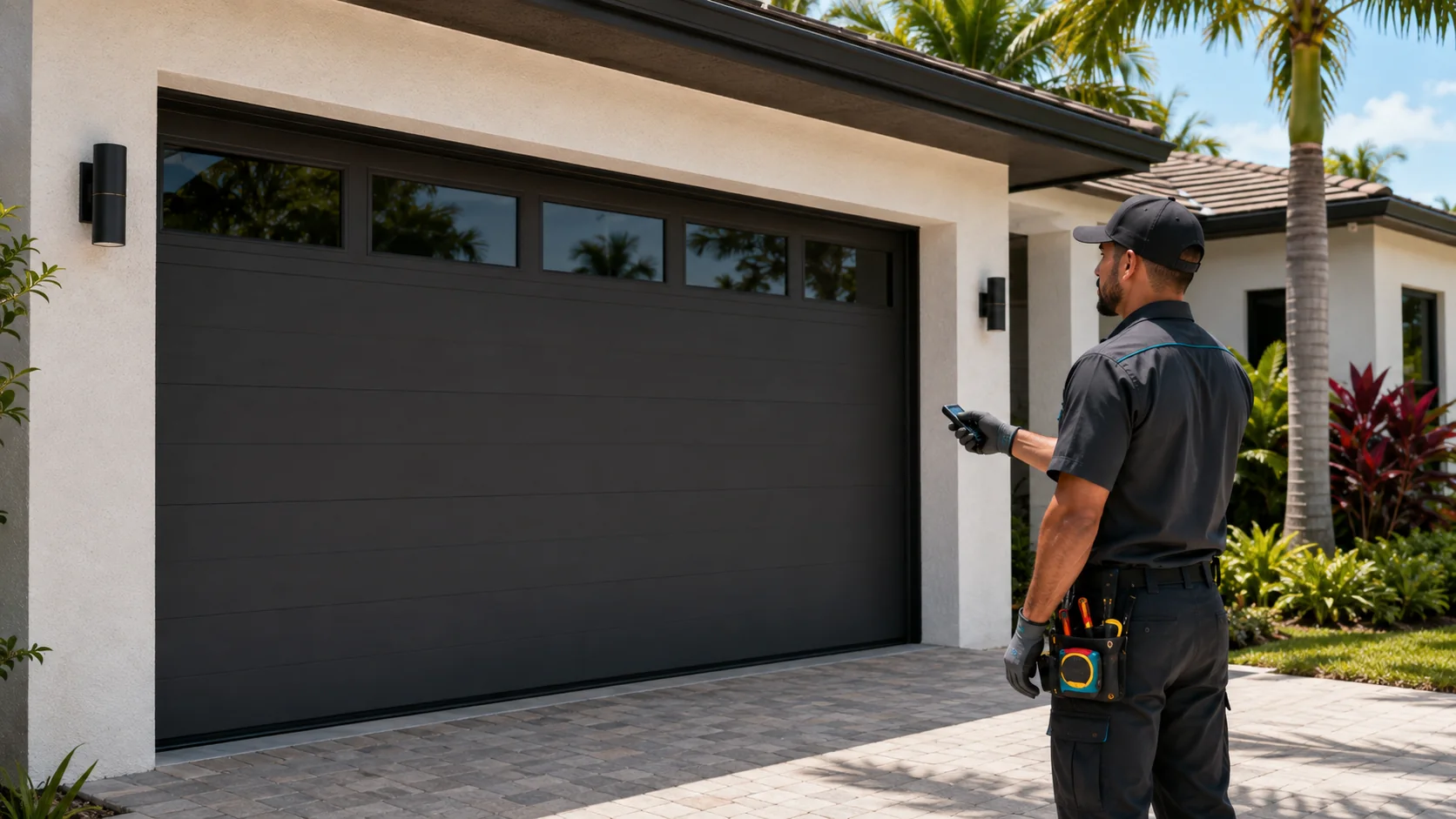 Modern garage door installed at a Miami property