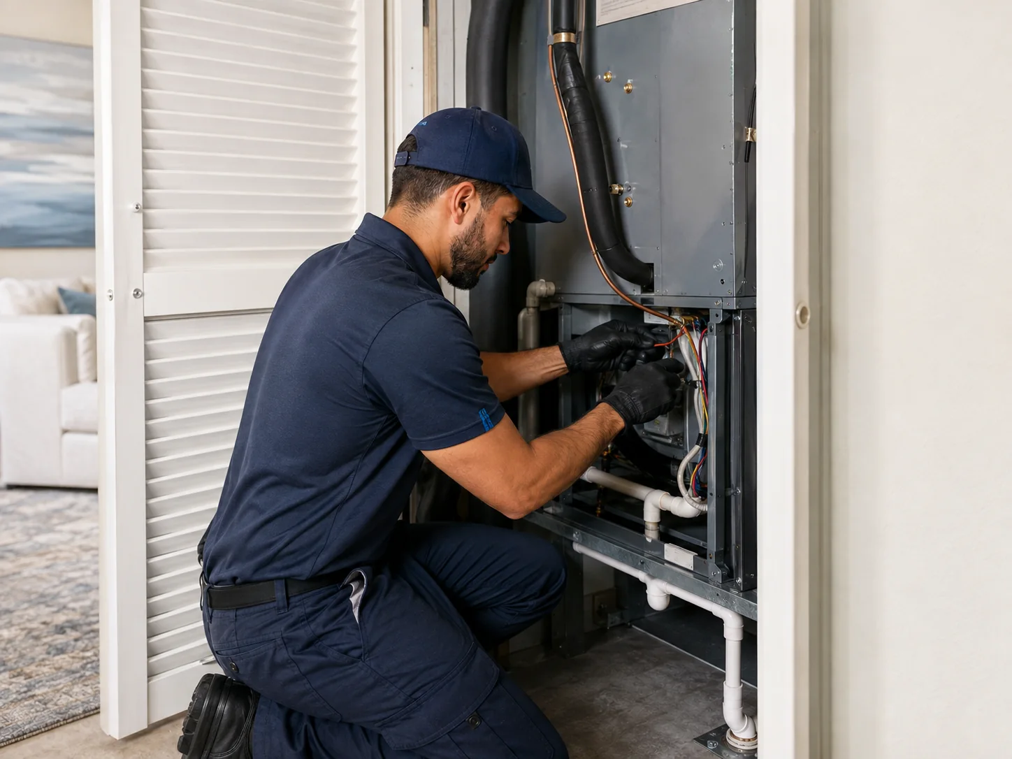 HVAC air handler being serviced at a Miami home