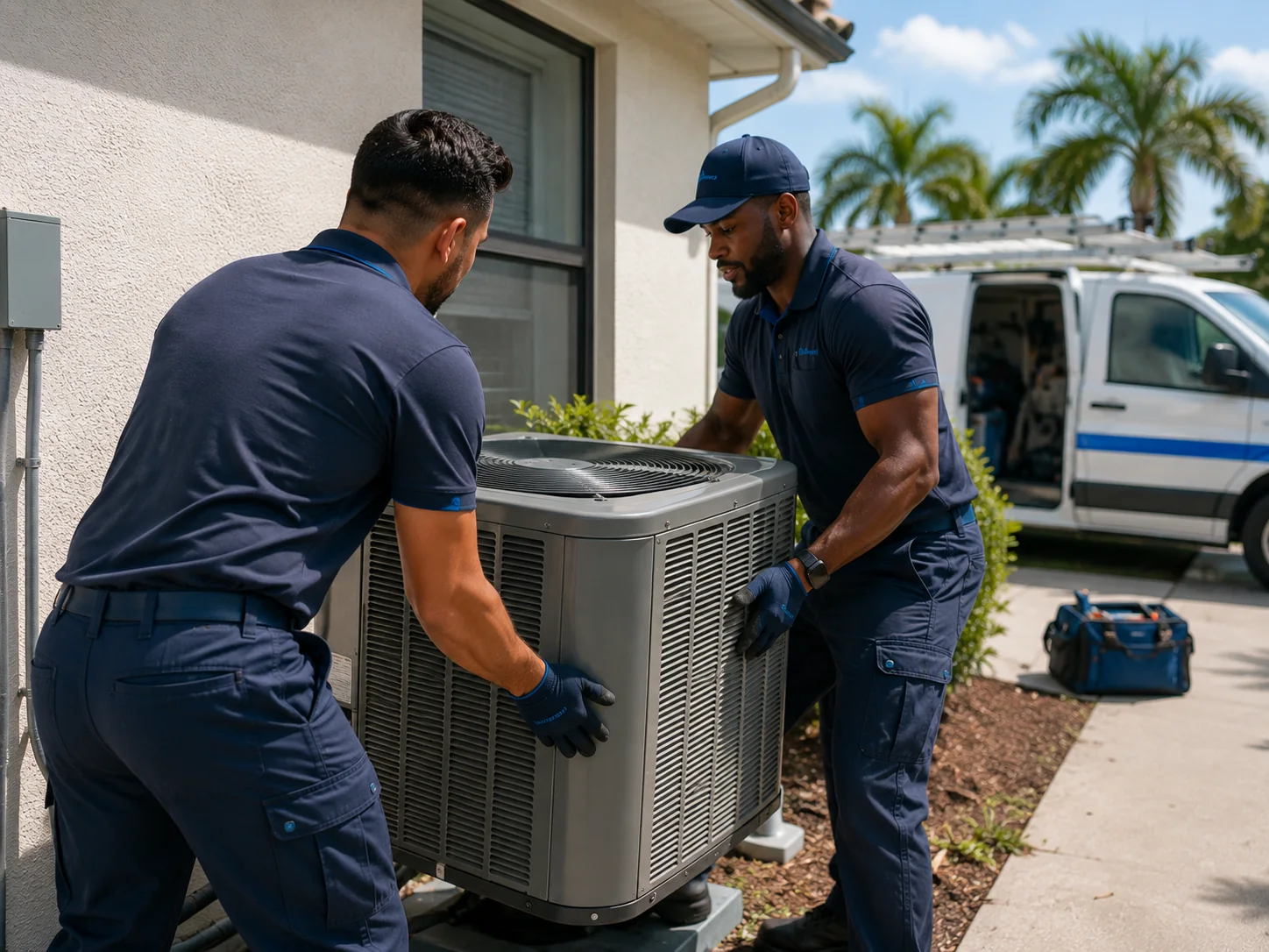 HVAC installation team working at a Miami property