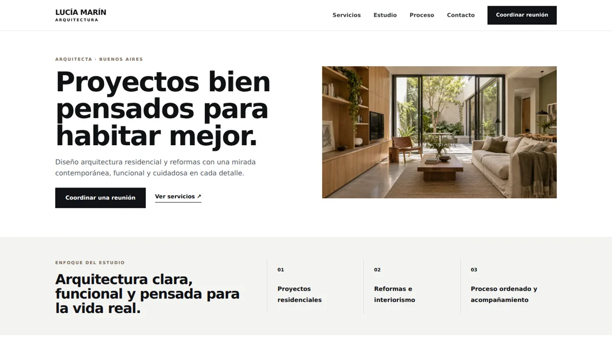 Vista del sitio demo de arquitectura